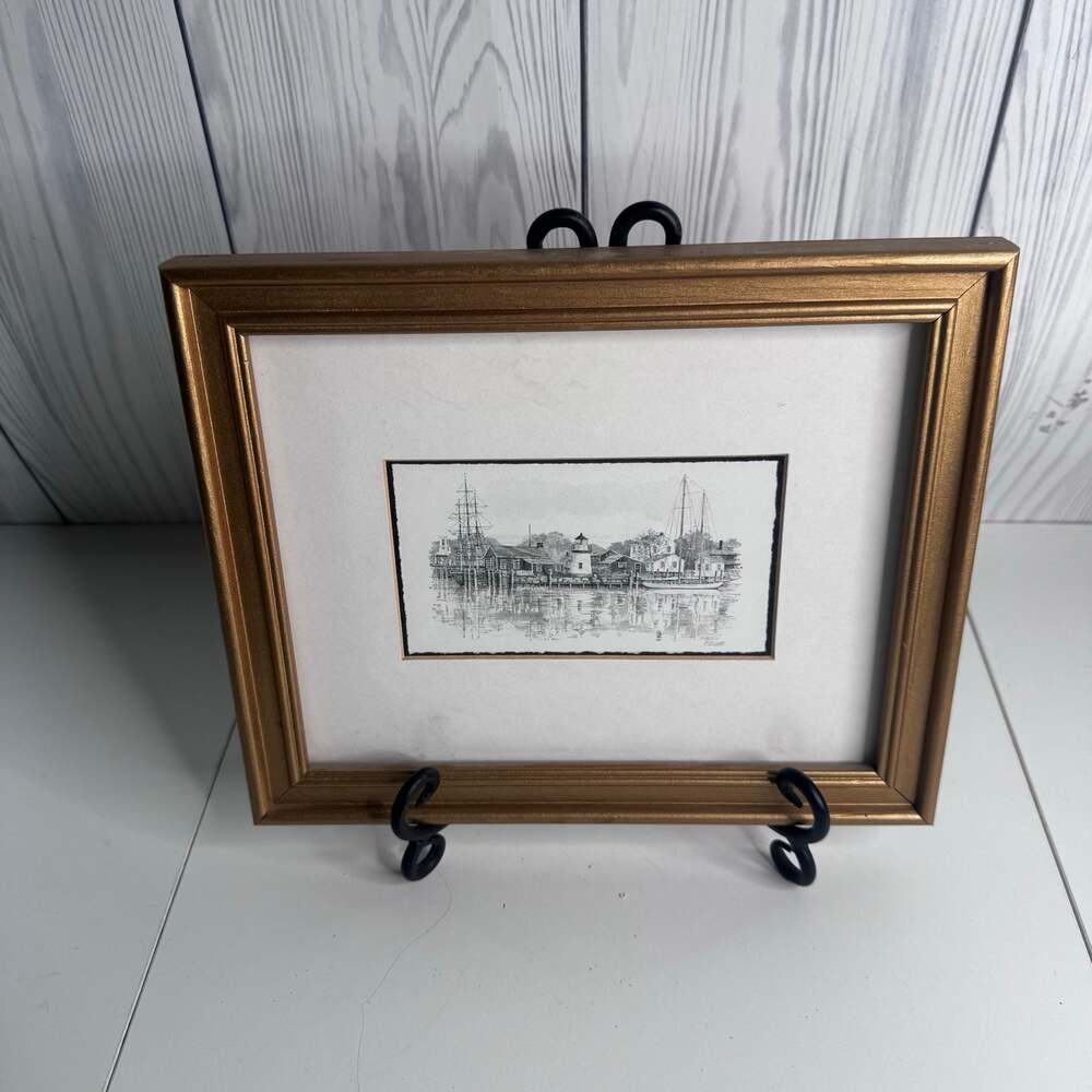 P Scott "Mystic Lighthouse Mystic Connecticut" Print - Pencil Signed Framed